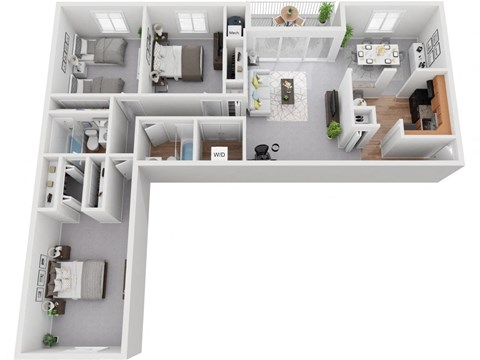 Floor plan for 3 beds, 2 baths, 1292 sqft